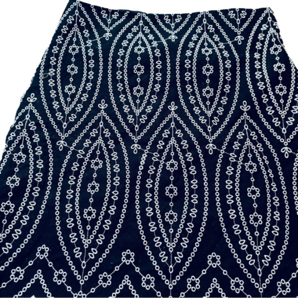 Loft Black Embroidered Scalloped Hem Skirt Whimsigoth Renaissance Gothic Cotton - Picture 5 of 11